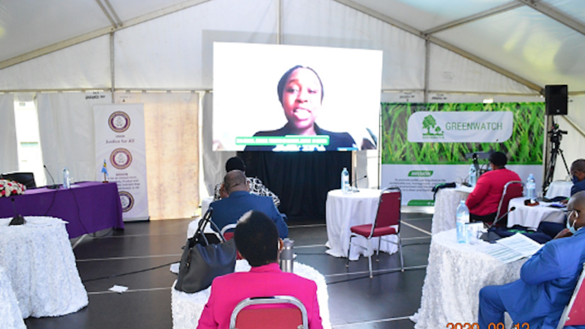 Ms. Emily Kinama (on screen) virtually presenting via ZOOM before judges on the second day of the training