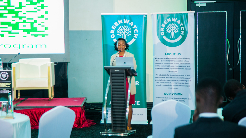 Our Exectutive Director, Samantha Atukunda Kakuru Mwesigwa, giving her opening remarks at the Launch of the Lawyers for Climate Justice Network &amp; Environment Law Clinic